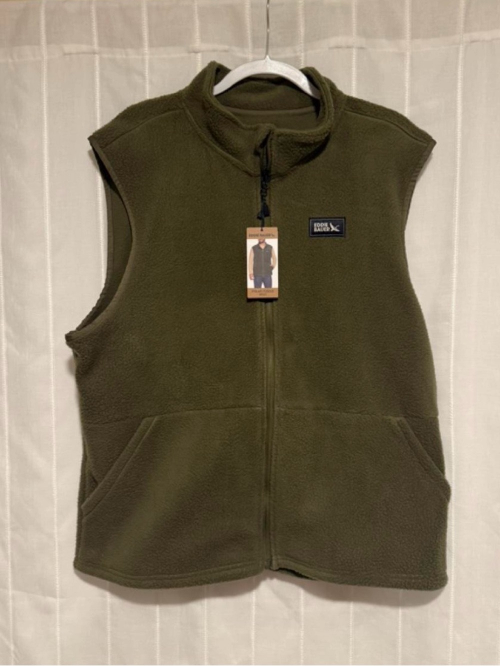 NWT Eddie Bauer Men’s Olive Zip-Up Fleece Vest Size L
